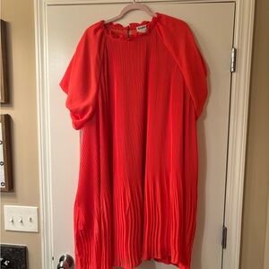 Arula Vibrant Orange Red Pleated Swing Dress